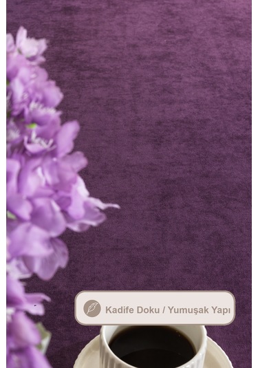 Elart Soft Kadife Masa Örtüsü Dikdörtgen 150x220 Cm Mor Mor