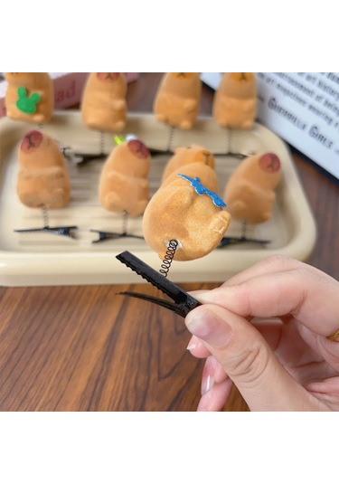 Kawaii Saç Tokası Moda Hayvan Güzel Yay 3d Capybara Hayvan Peluş Çok Renkli
