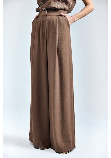 Sateen Dina Pantolon - Kahve-137348