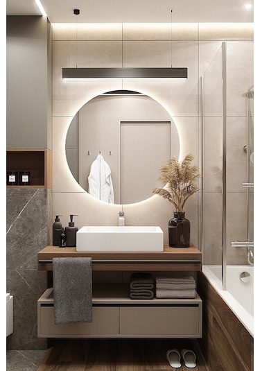 Nuun Dekor 80cm Beyaz Ledli Banyo Lavabo Ofis Kuaför Makyaj Aynası - Trafolu Beyaz