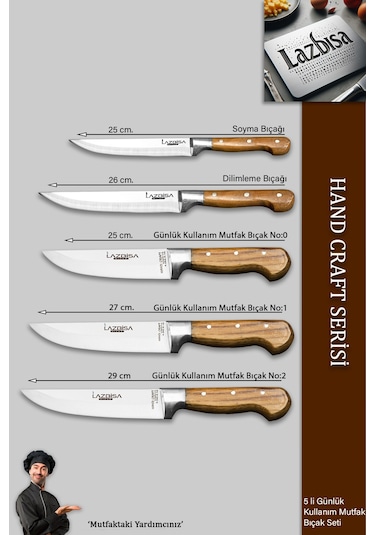 Lazbisa Mtf-037 Hand Craft Mutfak Bıçak Seti Et Ekmek Sebze Bıçağı 5 Li Set Günlük Kullanım