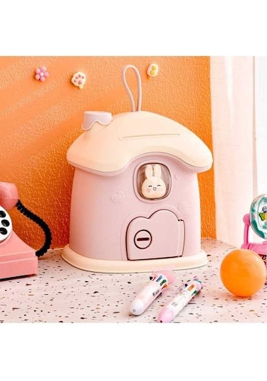 Fastbuy Sevimli Ev Baca Kumbara - Kilit Para Banknot Kumbarası - Açık Pembe Açık Pembe