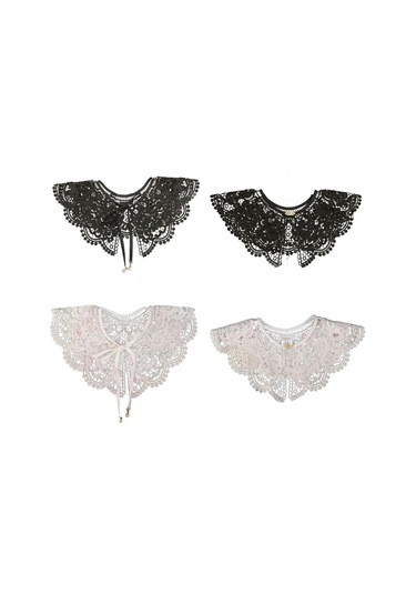 Padalink Beyaz Kırık Desenli Çıkabilir Kumaş Yaka, Kadınlar İçin Stili Artıran Dekoratif Nakışlı Shawl Çok Renkli