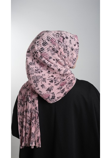 Pudra-Siyah Pratik Hazır Geçmeli Tesettür Eşarp Kesik Elyaf Pilis Çok Renkli