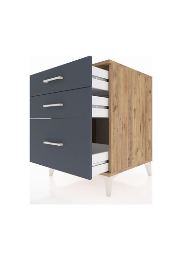 Kronos Komodin 3 Çekmeceli 60x59x80 Çam-antrasit Atlas Çam