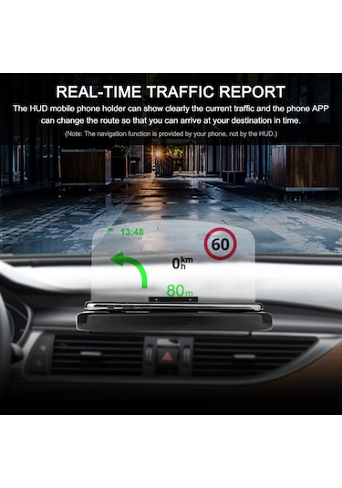 Tenfowee Hud Projeksiyonlu Akıllı Telefon Tutucu: 180 Derece Dönebilen Navigasyon Gösterimi, Kaymaz Ve Titreşim Önleyici, Siyah