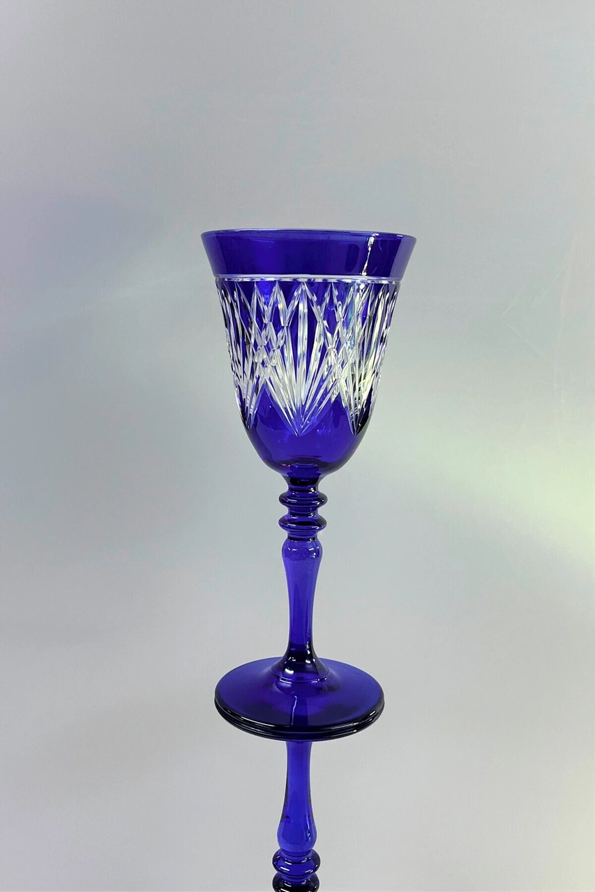 Bella El Kesmesi Cam Kadeh Bardak Paşabahçe Kristal Dekor Kobalt Mavi