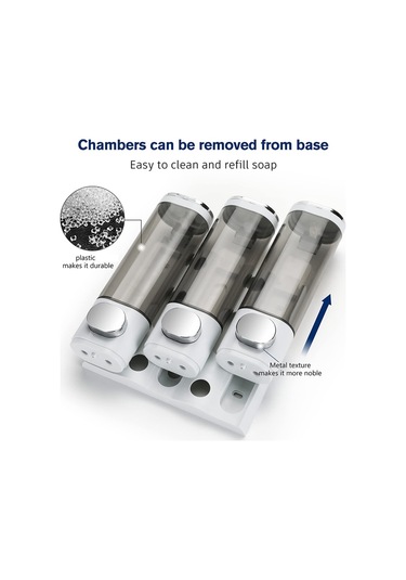 Xurunkeji Duvara Monte Sabunluk Banyo 3 Bölmeli, Duş Duvarı İçin Montaj Vidalarıyla Berrak Sıvı Duş Sabunu Dağıtıcısı Beyaz