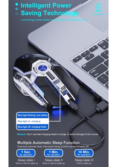 İmıce G7 Renkli Flama Işıkları Şarj Edilebilir Sessiz Kablosuz Fare Siyah Diğer