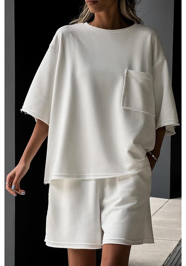 Madmext Beyaz Kısa Kollu Şort Takım Mg1981-beyaz Beyaz