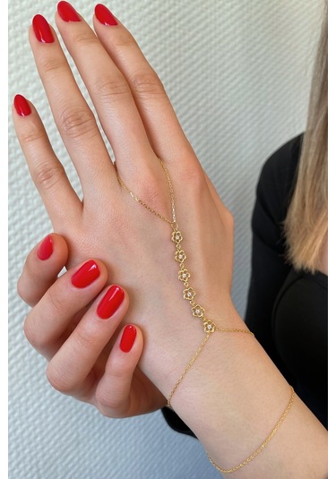 18k Altın Kaplamalı 925 Ayar Gümüş Çiçek Dizisi Şahmeran - 45100105 Altın