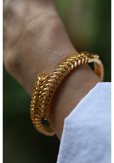 14 Ayar Altın Cimarlı Dorika Detaylı Başak Kelepçe - Klp54484 Sarı Altın