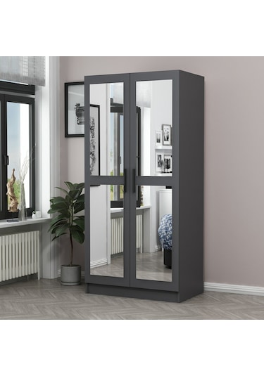 Minar Kale 2 Kapaklı 2 Aynalı Dolap Antrasit 190cm