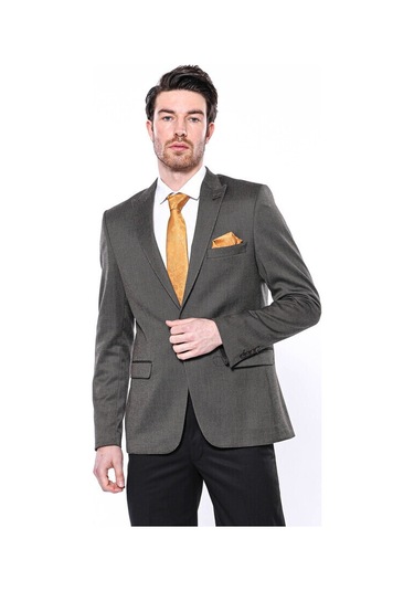 Kendinden Desenli Slim Fit Kahverengi Erkek Ceket 001