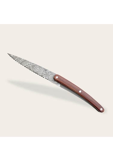 2 Deejo Paring Knives, Olive And Coral Wood / Polynesian And Pacific Kahverengi