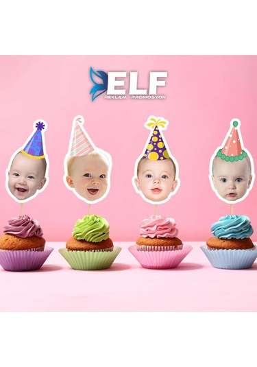 Fotoğraflı Doğum Günü Cupcake Pasta Dekor Süslemesi 10 Adet 0