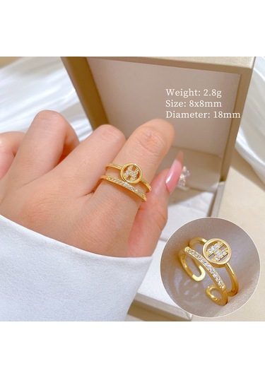 Geometrik Elmas Taşlı Yuvarlak İnci Yüzük No.87 Çok Renkli