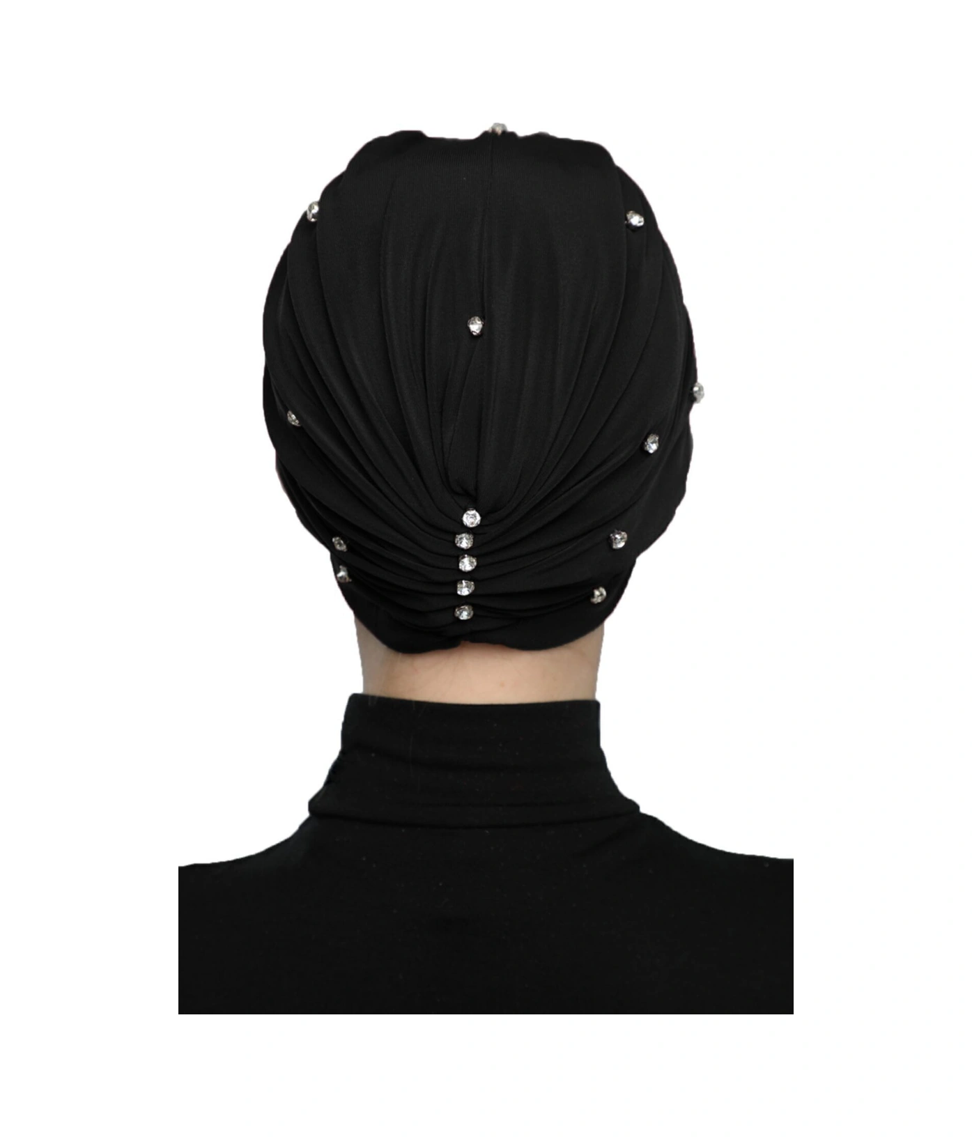 Zeni Taşlı Astarlı El Işi İşlemeli Siyah Hazır Türban Tesettür Abiye Bone Siyah