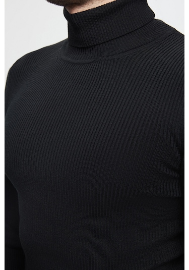 Twn Slim Fit Siyah Rib Örgü Kazak 5ec0606317641 001