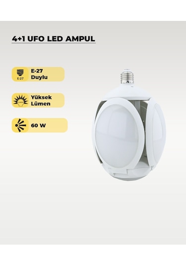 60w Ufo 4+1 Kanatlı Ampul 6500k Beyaz Işık 1 Adet