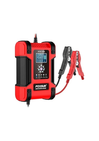Diğer Foxsur 12v/24v 12a Akü Şarj Cihazı, 7 Aşamalı Darbe Bakım, Kırmızı