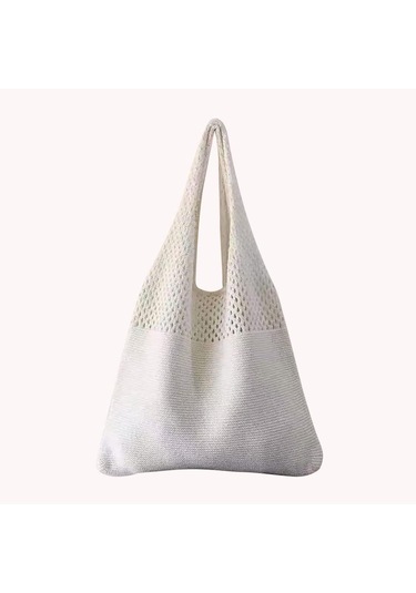 Retro Hollow Örme Omuz Çantaları Kadın Çantaları Yaz Plaj Tığ İşi Tote A435 Beyaz
