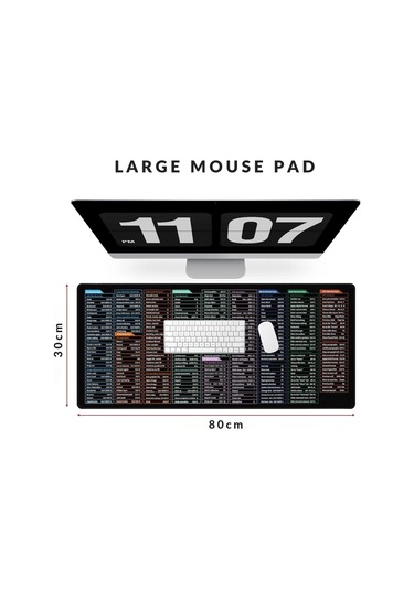 Shopytech Excel Kısayol Mouse Pad 80 30 Cm Büyük Boy Kaymaz Taban Su Geçirmez Dikişli Kenar Word/exc