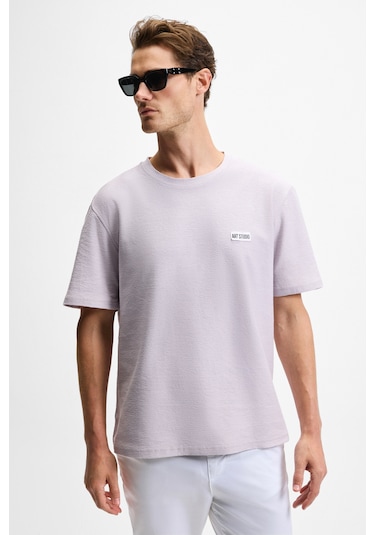 Grımelange Noır Erkek%100 Organik Pamuk Bisiklet Yaka Kısa Kol Regular Lila T-shirt Lila