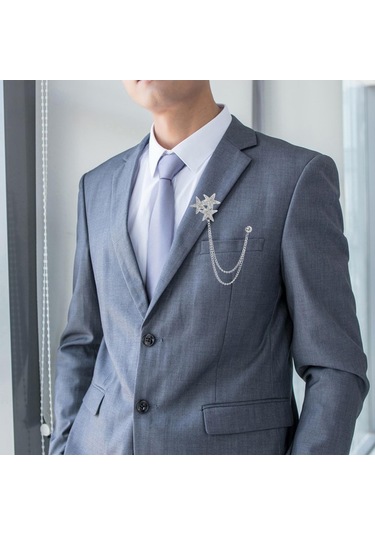 Homyl Parlak Taklidi Beş Köşeli Yıldız Broş Pin Rozeti Şık Erkek Gümüş