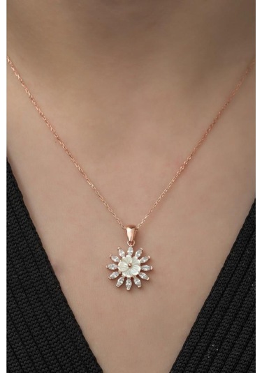 Modagümüşevi Özel Tasarım Manolya Çiçeği 925 Ayar Gümüş Kolye Rose