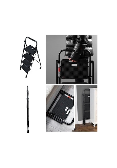 Perilla 51404 Stepla Geniş 4 Basamaklı Katlanır Merdiven Eurotower Siyah