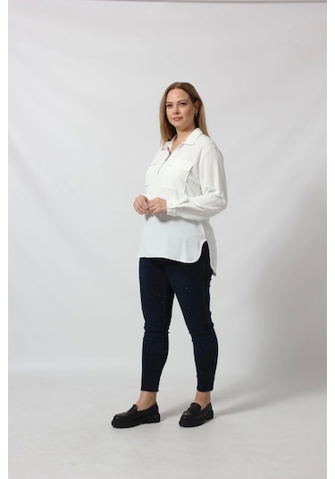 Moda Berray 3055 Yaka Fermuarlı Yandan Yırtmaçlı Gömlek Beyaz