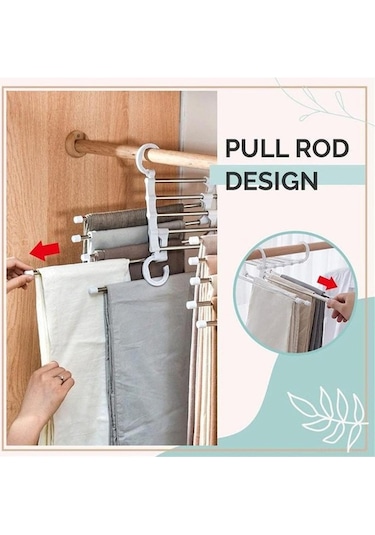 Besthome1 Çekilebilir Pantolon Asma Rakusu, Paslanmaz Çelik, 5 Kat Siyah, Ev Kullanımı Siyah