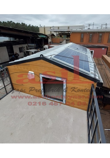 36 M² Loft Katlı,balkonlu, V Çatı + Verandalı Ahşap Desen Betopan