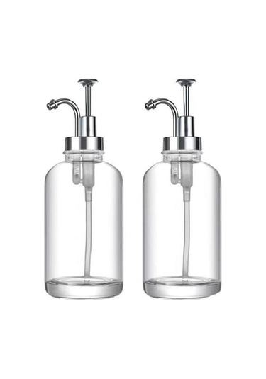 Gümüş 2 Adet 17oz Kahve Şurubu Dağıtıcı Şeffaf Cam Şurup Pompalı Şişe Kahve Bar Aksesuarları Ev Otel Restoran İçin Şampuanlık Gümüş