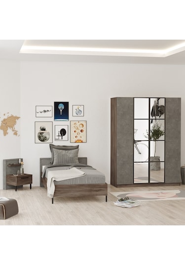 Robin Home Dream Genç Odası Takımı 3'Lü Set Karyola - Komodin - Kahverengi