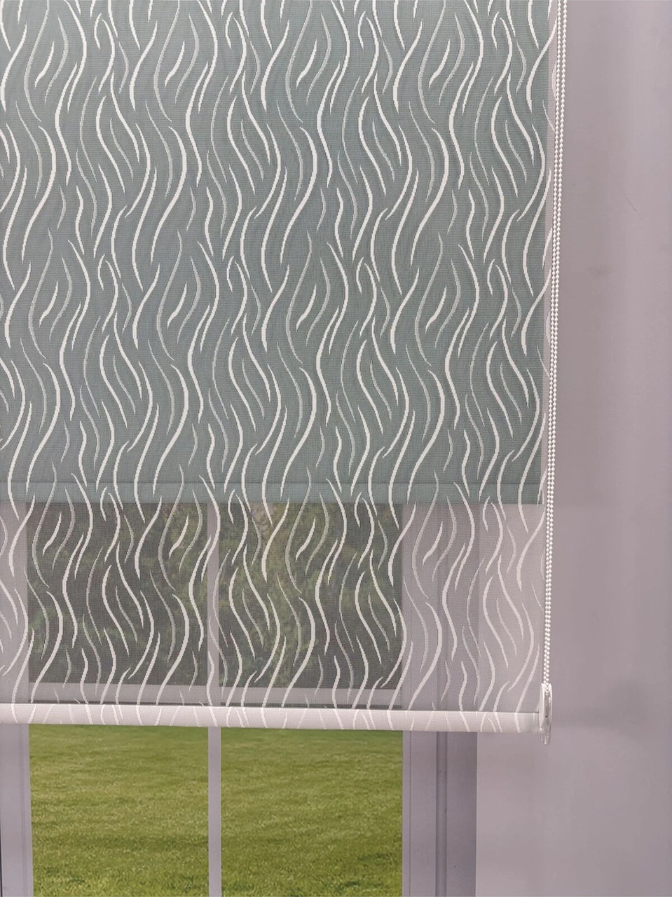 Eva Serisi Su Yolu Desenli Çift Mekanizmalı Petrol Yeşili Perde Petrol Yeşili