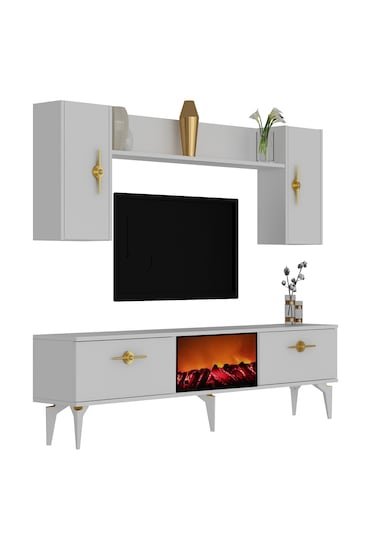 Zennit Şömineli Tv Ünitesi Takımı Beyaz-beyaz