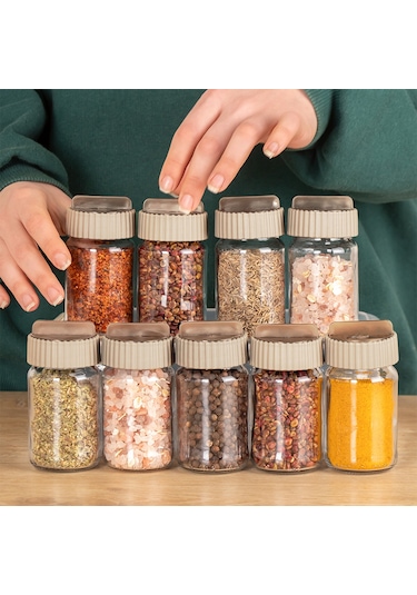 Porsima 1082 Kare Döner Standlı Döner Kapaklı Cam Baharatlık Beyaz Beyaz - Cappuccino