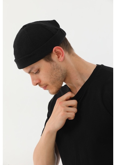 Kaşe Siyah Arkadan Ayarlı Retro Hip-hop Takke Şapka Siyah