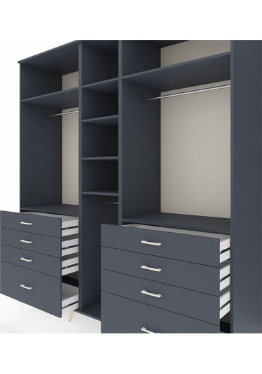 Kronos Dolap 8 Raflı 8 Çekmeceli 3 Askılı 220x59x243 Antrasit-antrasit/antrasit Antrasıt/antrasıt