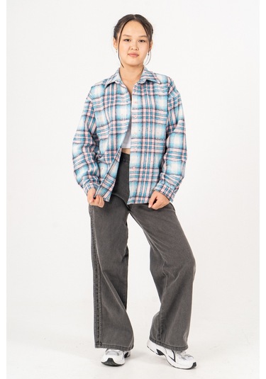 Kız Çocuk Yumuşak Dokulu Kareli Oduncu Gömlek 3172 Mavi