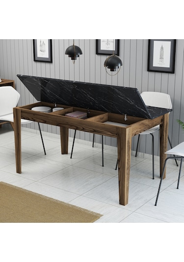 Milan Yemek Masası - Ceviz / Siyah Mermer