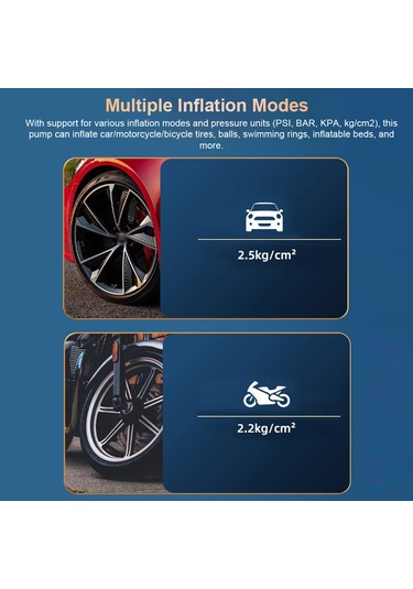 Yaozixa Kablosuz Akıllı Lastik Pompa, 4 Farklı Enflasyon Modu, Akıllı Durdurma, Led Ekran, Cep Telefonu Şarj Cihazı, Siyah, 7.4v 4000mah Batarya