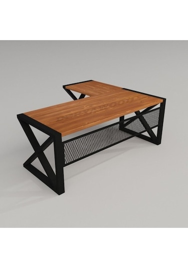 Deryawood Gold Masif Ahşap L Bilgisayar Masası Modüllü 180x85x76cm 60x75cm Yan Modül Açık Ceviz