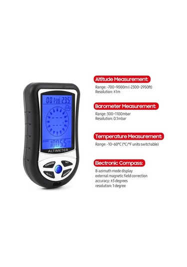Novahub Abs Malzeme, Yükseklik Barometre Ölçümü, 8 Yönlü Pusula, Sıcaklık, Aaa Pil Dijital Metre