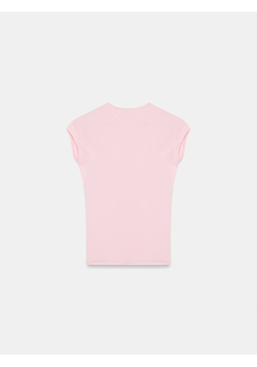 Dilvin 32894 V Yaka Fit T-shirt-toz Pembe