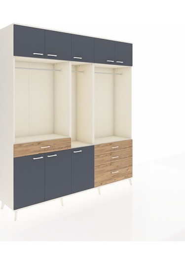 Hyperion Dolap 8 Raflı 4 Çekmeceli 3 Askılı 220x44x243 Aytaşı-antrasit/çam Antrasıt/atlas Çam