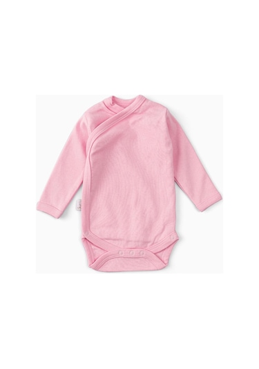 2'li %100 Pamuk Uzun Kollu Kruvaze Bebek Çıtçıtlı Body Zıbın Pembe-pembe Pembe