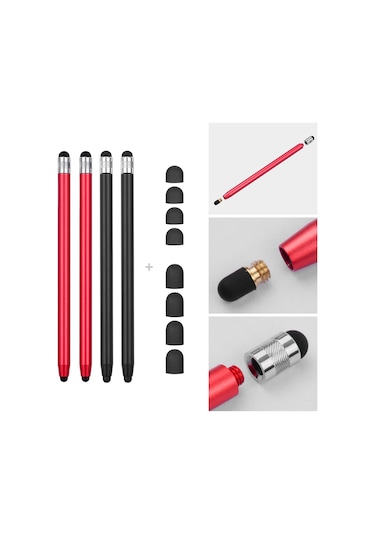 Moveevo 4'lü Metal Dokunmatik Kalem Seti - Çift Uçlu Silikon Uçlu, Telefon Ve Tablet İçin Hassas Yazar Kalemi 2 Siyah, 2 Kırmızı